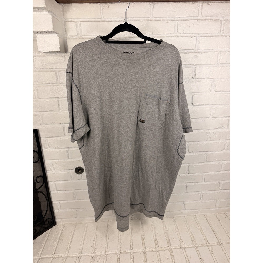 Ariat Rebar Men's 2XL Tall Gray Cotton Strong Pocket Work T-Shirt 2XLT